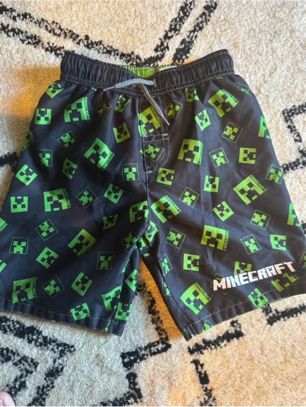 Minecraft Kids Swim Trunks in Black & Neon Green